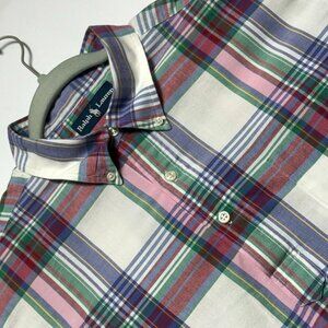 Ralph Lauren Mens Plaid Pullover Short Sleeve Shirt Size XL Pink/Green/Blue